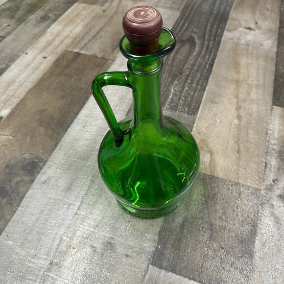 Vintage Wine Green Glass Decanter Bottle Long Neck Handle - Picture 1 of 8
